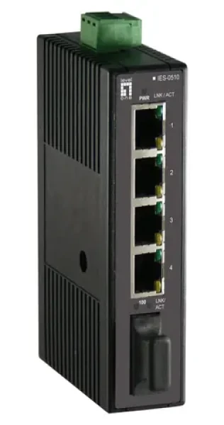 LevelOne Industriálny switch 4X FE, 1x SC MM 2 km / Switch / Neriadený / DIN lišta / 12-48 V / IP30 (IES-0510)