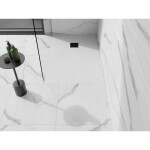 MEXEN/S - Stone+ obdĺžniková sprchová vanička 130 x 90, biela, mriežka čierna 44109013-B