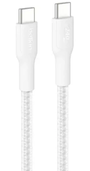 Belkin CAB025hq3MWH biela / Kábel USB-C - USB-C / 240W / 3M / opletený (CAB025HQ3MWH)