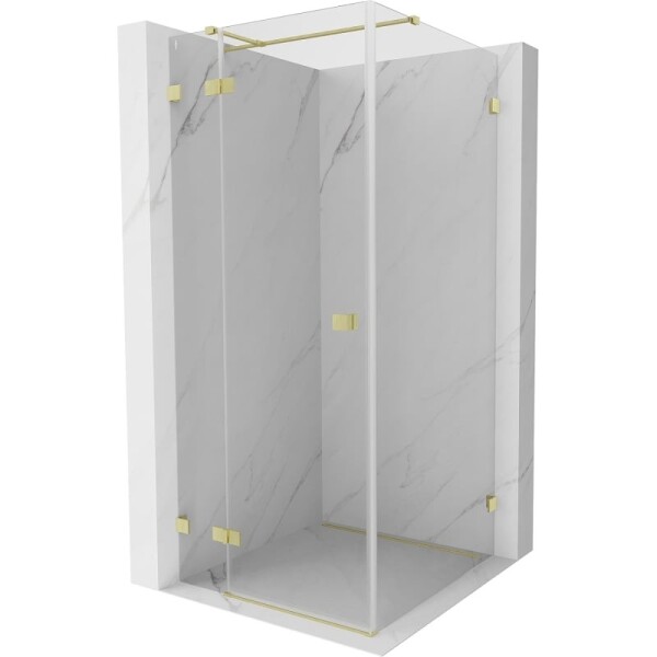 MEXEN/S - Lunar T sprchovací kút dvere krídlové ľavá 80 x 80, transparent, zlato kartáčovaná 834T-080-080-55-00-L