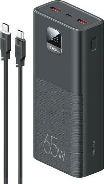 USAMS PB68 30000mAh 65W QC 3.0 PD Fast Charge + USB-C/USB-C Cable 100W black US-CD185