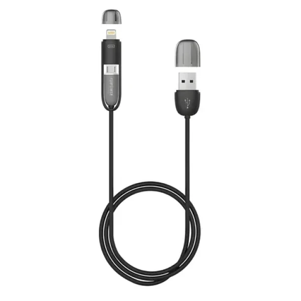 FujiPower kábel Lightning/microUSB 1m čierna / Kábel / 2v1 / USB 2.0 / nabíjanie a synchronizácia (FPCMICROAPLTBLK)