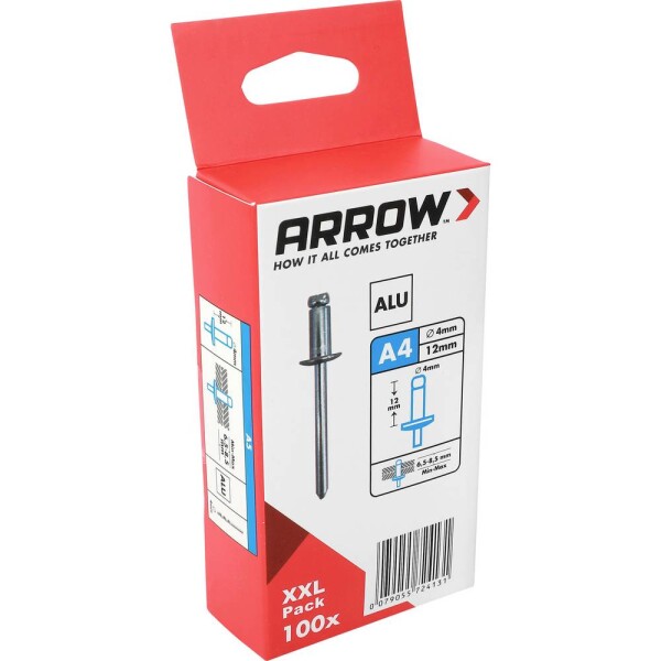 Arrow Tool Group 724131 slepý nit (Ø x d) 4 mm x 12 mm hliník RA 4 X 12 ALU 100ST 100 ks; 724131