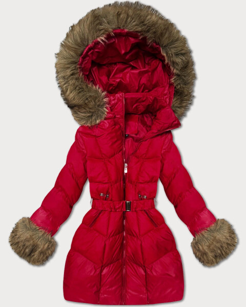 Dámska prešívaná prechodná bunda s kožušinou J Style Dark Red (5M3357-1) odstíny červené L (40)