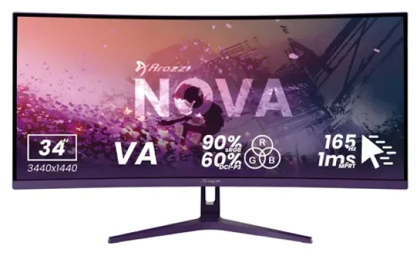 34" Arozzi Nova 34T2K165 fialová / Monitor / VA / UWQHD 3440x1440 / 21:9 / 165Hz / 1ms / 2x HDMI + 2x DP / VESA (AZ-NO-34T2K165-PP)