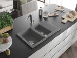 MEXEN/S MEXEN/S - Gaspar granitový drez 1.5 s odkvapkávačom vrátane batérie Flora, šedá 6507-71-670401-07