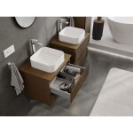 MEXEN/S - Rivel kúpeľňová skrinka pod umývadlo 60 cm s doskou, 2 zásuvky, reliéf, orech 91A20-06047-2-BFFC86