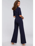 Dámsky elegantný overal so zaväzovaním za krkom S243 tmavomodrý - Stylove XL