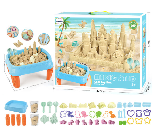 Mamido Mamido Sada kinetického písku 1000 g se stolečkem a formičkami