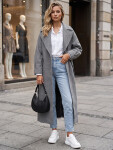 Dlhý dámsky kabát s opaskom na prechodné obdobie, tmavošedý, FashionStreet NY0773 L