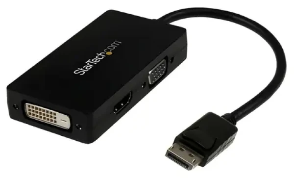 StarTech adaptér DisplayPort na DVI+VGA+HDMI čierna / Videoadaptér / 1920×1200 / 0,15 m (DP2VGDVHD)