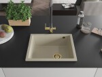 MEXEN/S MEXEN/S - Pedro granitový drez 1-miska 560 x 460 mm, béžová, sifón zlatá 6508561000-69-G