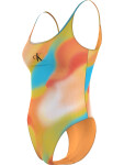 Dámske jednodielne plavky SCOOP ONE PIECE-PRINT KW0KW02086 0G0 oranžovožlté - Calvin Klein 3XL