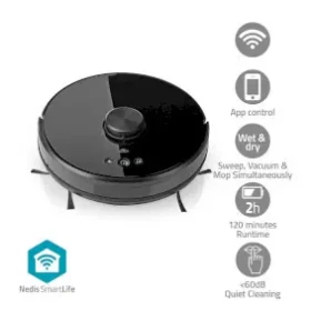 Nedis WIFIVCL001CBK čierna / Robotický vysávač 3v1 / zametanie vysávanie vytieranie / Wi-Fi / 0.6 l / 2000 Pa / LiDAR (WIFIVCL001CBK)