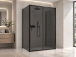 CERANO - Trojstenný sprchovací kút Varone LINE UL/P - 6 mm - čierna matná, grafitové sklo - 160x70x195 - posuvný CER-8050BD7897