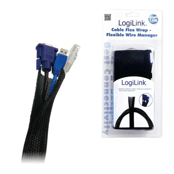 LogiLink Káblový organizér flexibilná čierna / Káblový organizér / 180 cm / -30 až 125 °C (KAB0006)