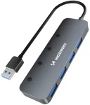 Wozinsky USB hub šedá / USB rozbočovač / 4X USB-A / Vypínače / Hliníkové puzdro (1029383)