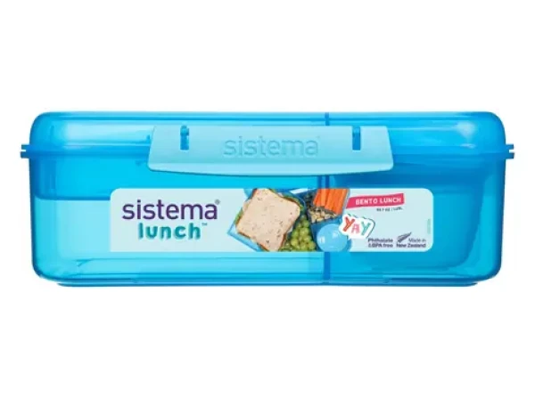 Sistema Lunch Bento Delený desiatový box s nádobou na jogurt a 2 tácky 1.65 l modrá (8592001419520)