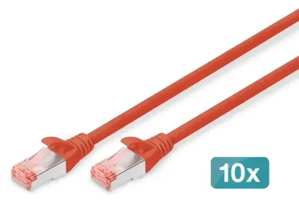 Digitus CAT 6 S-FTP červená / Patch kábel / 2 m / 10 ks / AWG 27/7 / LSZH / Meď (DK-1644-020-R-10)