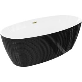 MEXEN/S - Lira voľne stojaca vaňa vzor 170 x 80, biela/čierna, sifón a prepad zlatá kartáčovaná 52831708075-55