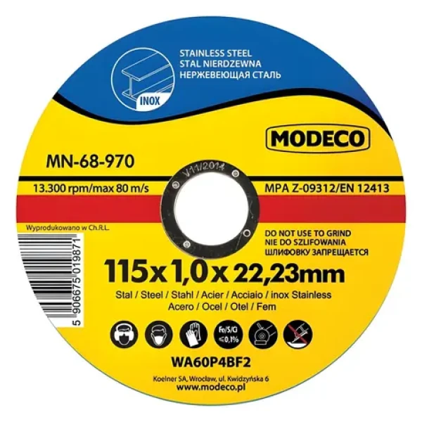 Modeco MN-68-971 / Rezný kotúč plochý tenký / 125 mm / nerezová oceľ / 25 ks (MN-68-971)