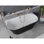 MEXEN/S - Oval Slim voľne stojaca vaňa nástenná 170 x 80, biela/čierna, sifón a prepad meď kartáčovaná 52661708075-65