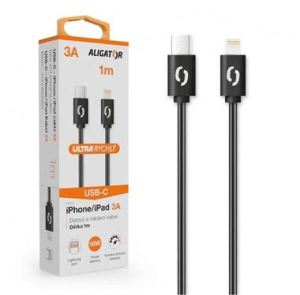 Aligator Dátový kábel POWER 3A USB-C - Lightning 1m čierna (DATKP33)