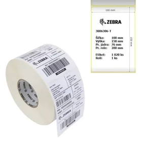 ZEBRA Z-Perform 1000D papierové etikety 100x150mm / jadro 76mm (3") / pr. rolka 200mm / 1020ks / 1 rolka (3006306-T.1)