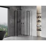 MEXEN/S - Mist L sprchový kút štvrťkruh, krídlové 100 x 100, transparent, čierna 8A32L-100-100-70-00