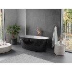 MEXEN/S - Olea voľne stojaca vaňa vzor 170 x 80, biela/čierna, sifón a prepad meď kartáčovaná 52821708075-65