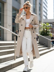 Dámsky dvojradový kabát s kapucňou svetlo béžový FashionStreet TY5655 S