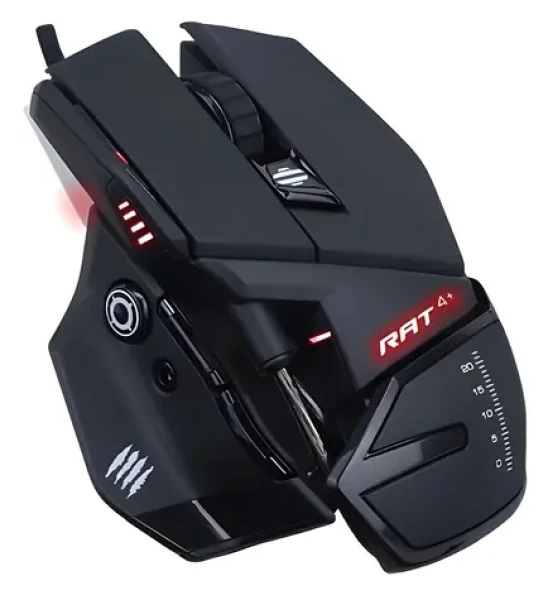 MadCatz RAT 4+ čierna / Herná myš / Optická / 7200dpi / 9 tlačidiel / USB (MR03MCINBL000-0)