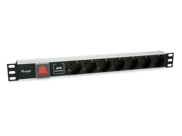 Equip 19" Zásuvkový panel čierna / strieborná / Zásuvkový panel / 1U / 7x Schuko / 16 A / hliník (333309)