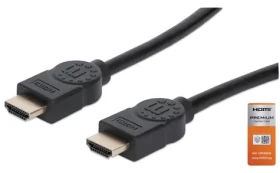 Manhattan Premium HDMI kábel čierna / Kábel HDMI / HDMI (M) - HDMI (M) / 5 m / Ethernet / 18 Gbit / s / ARC (355360)