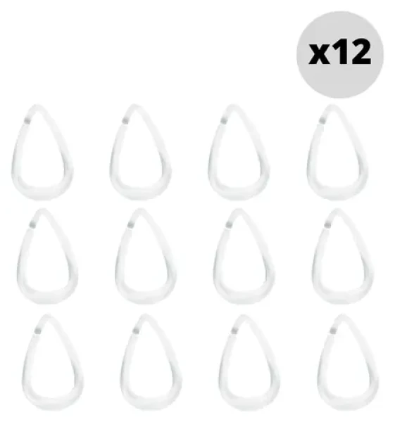 Spirella DROP biela / Sada 12 ks krúžkov na sprchový záves / k-resin / priemer 5,5 x 3,5 cm