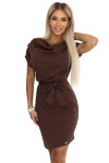240-9 ROXI šaty s asymetrickou sukňou a opaskom - CHOCOLATE S