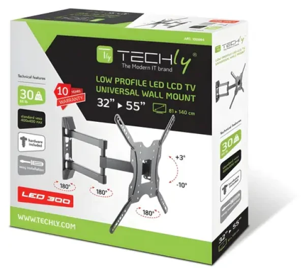 Techly ICA-PLB-136E čierna / Nástenný držiak pre TV / 32-55" / VESA 400x400 / nosnosť 30 kg / slim (ICA-PLB-136E)