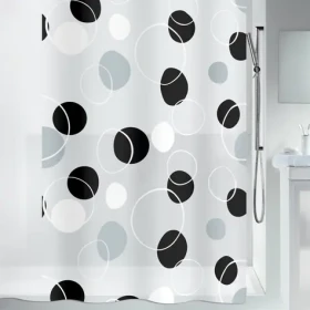 Spirella BUBBLE sprchový záves motív krúžky bielo-čierny / PEVA / 180 x 200 cm (7610583130433)