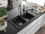 MEXEN/S MEXEN/S - Tomas granitový drez 2-bowl vrátane batérie Aster, čierna/zlatá metalik 6516-75-73450-07