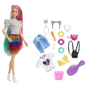 Mattel GRN81 Barbie Modelky (Fashionistas) - Leopardia bábika s dúhovými vlasmi a doplnkami