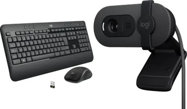 Logitech MK540 Advanced US + Brio 100 sivá / Bezdrôtová sada klávesnice, myši a webkamery / USB