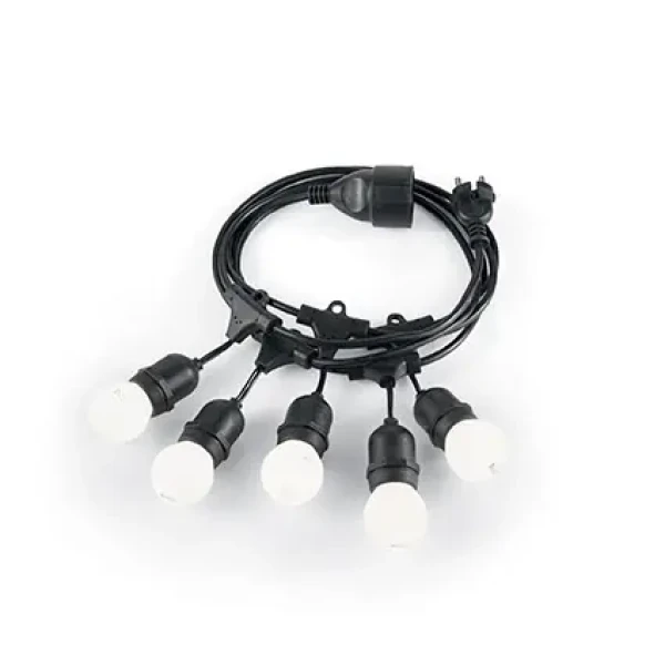 Ideal lux Fiesta SP5 NERO 5x15W / vonkajšia závesná svetelná reťaz / E27 / IP44 (159836)