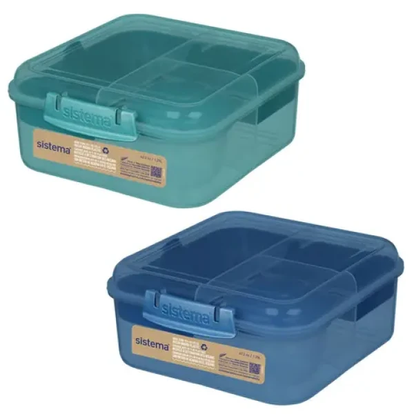 Sistema Ocean Bound Bento Cube Delený desiatový box s nádobou na jogurt a 2 tácky 1.25 l mix farieb (9414202134516)