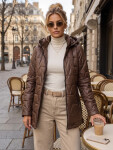 Dámska prešívaná bunda s odnímateľnou kapucňou, hnedá, FashionStreet TY5796 L