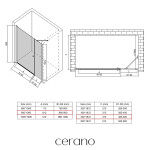CERANO - Sprchové krídlové dvere Antelo s pevnou časťou L/P - 6 mm - čierna matná, transparentné sklo - 140(90+50)x190 CER-435812