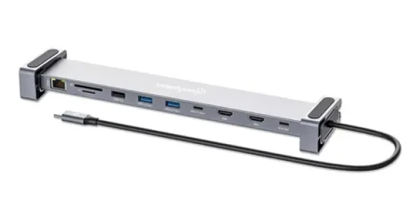 Manhattan Dokovacia stanica 10-in-1 šedá / Dokovacia stanica / USB-C / 2x HDMI 4K 60Hz / PD 100W / USB-A 3.2 Gen1 (190398)