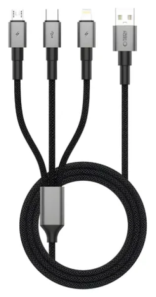 Tech-Protect UltraBoost DNA sivá / Nabíjací kábel 3v1 / USB-C, Micro-USB, Lightning / 120 cm