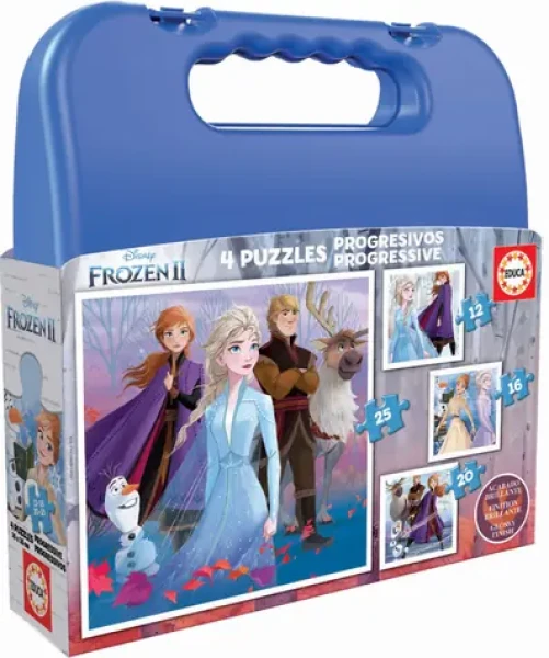 Educa Puzzle v kufríku Ľadové kráľovstvo 2 - 4v1 (12 16 20 25 dielikov)