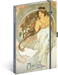 NOTIQUE Notes Alfons Mucha - Hudba, linajkový, 13 x 21 cm (A-34387)