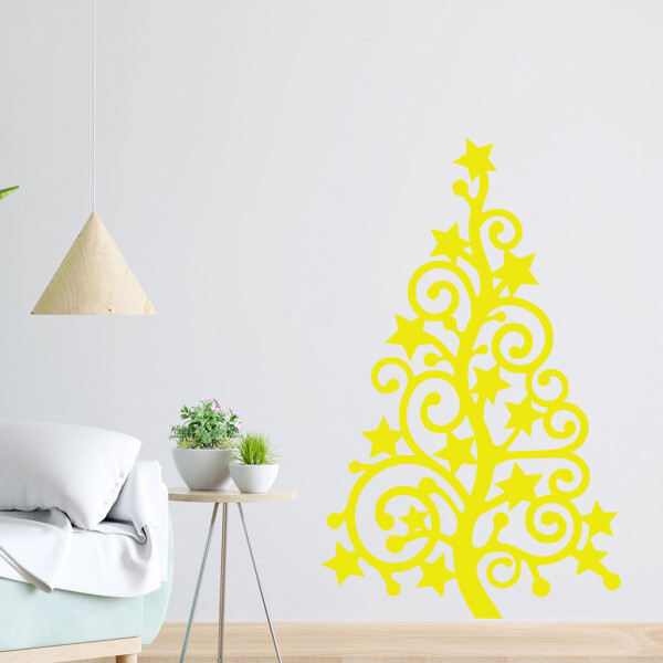 Veselá Stena Samolepka Vianočný strom hviezda Farba: žlutá, Veľkosť: 80 x 49 cm